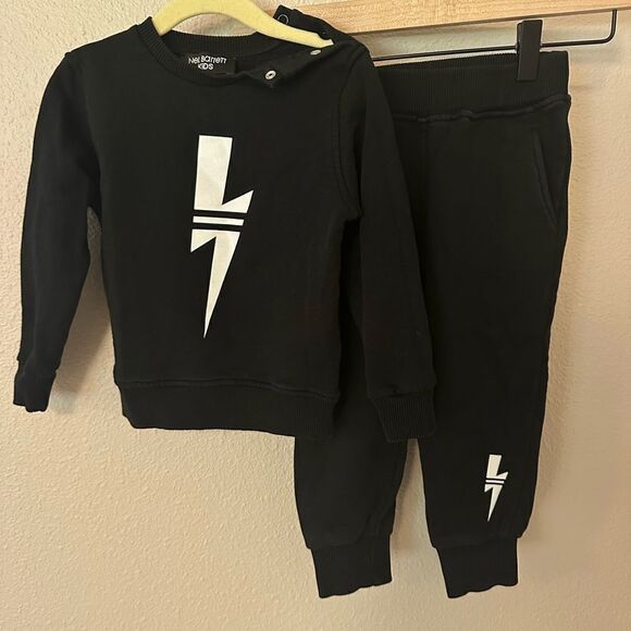Neil Barret Two Piece Black Crewnexk Sweatsuit Sz 24 months - Picture 1 of 9